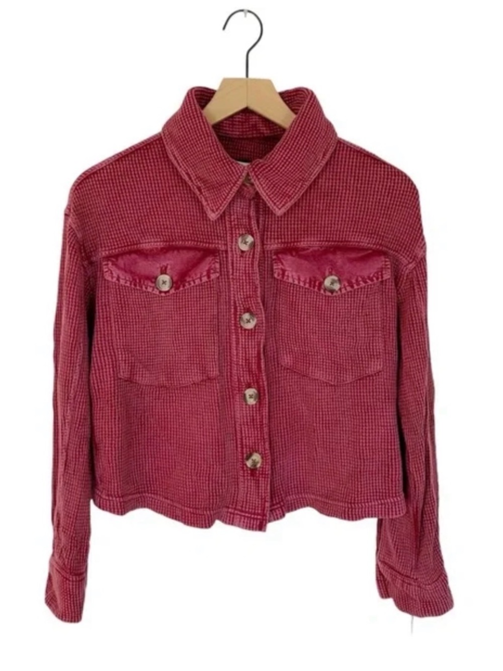 Bagatelle Acid Wash Waffle Knit Shacket Cardigan Medium Cropped